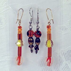 Earrings Pierced Handcrafted Unique Design Orange/Yellow & Brown “2 for 1 price”